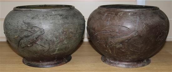 A pair of Japanese metal jardinieres